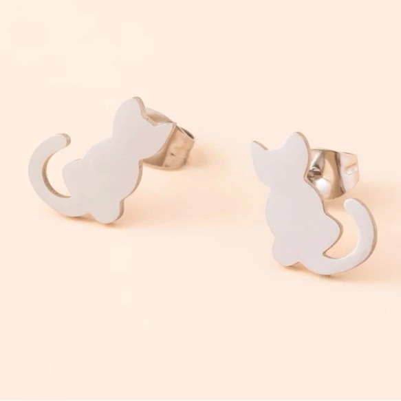- Stainless Steel Cat Stud Earrings Nwt